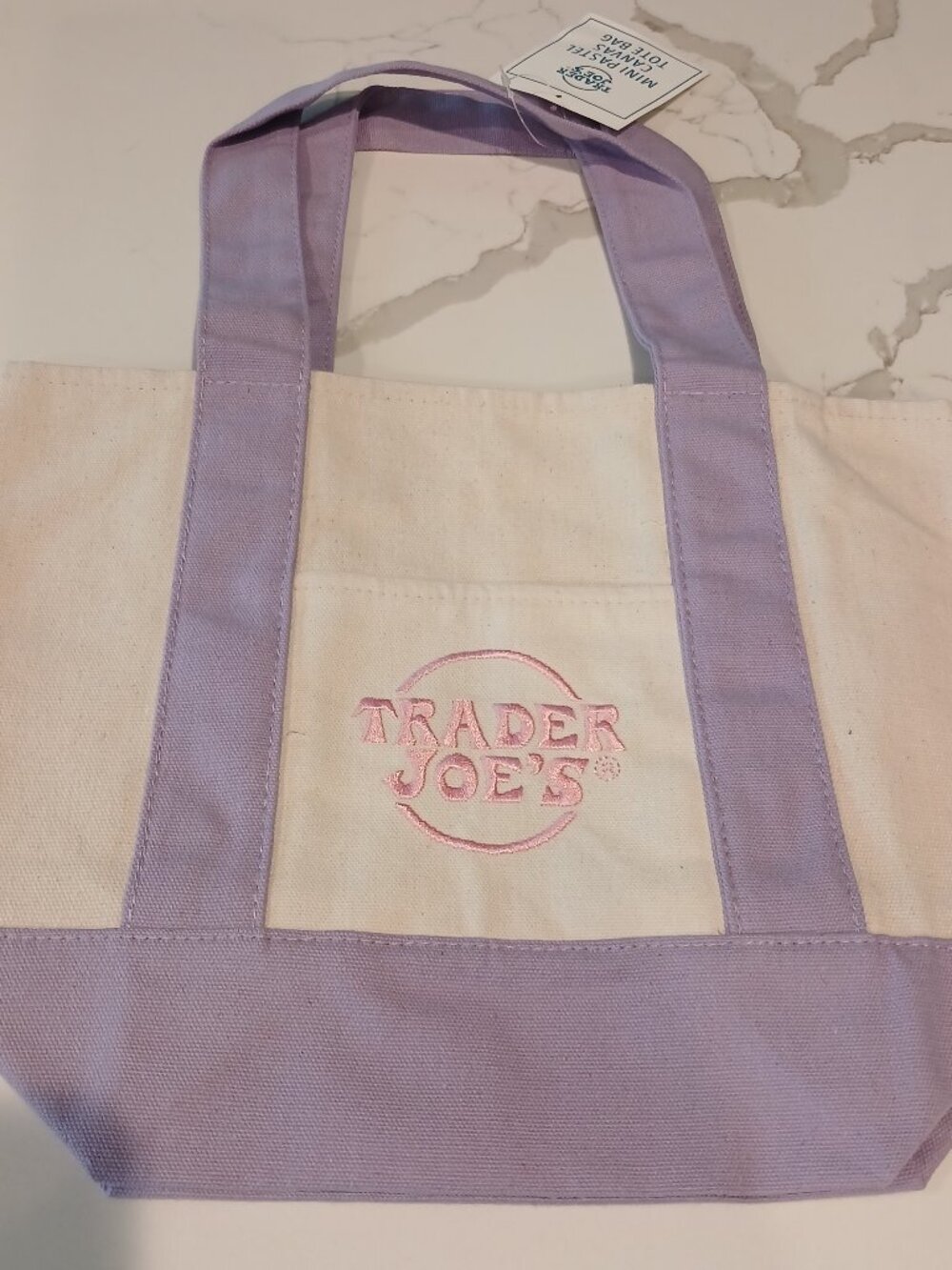 Trader Joe's Canvas Pastel Lavender Purple Easter Spring Mini Tote Bag